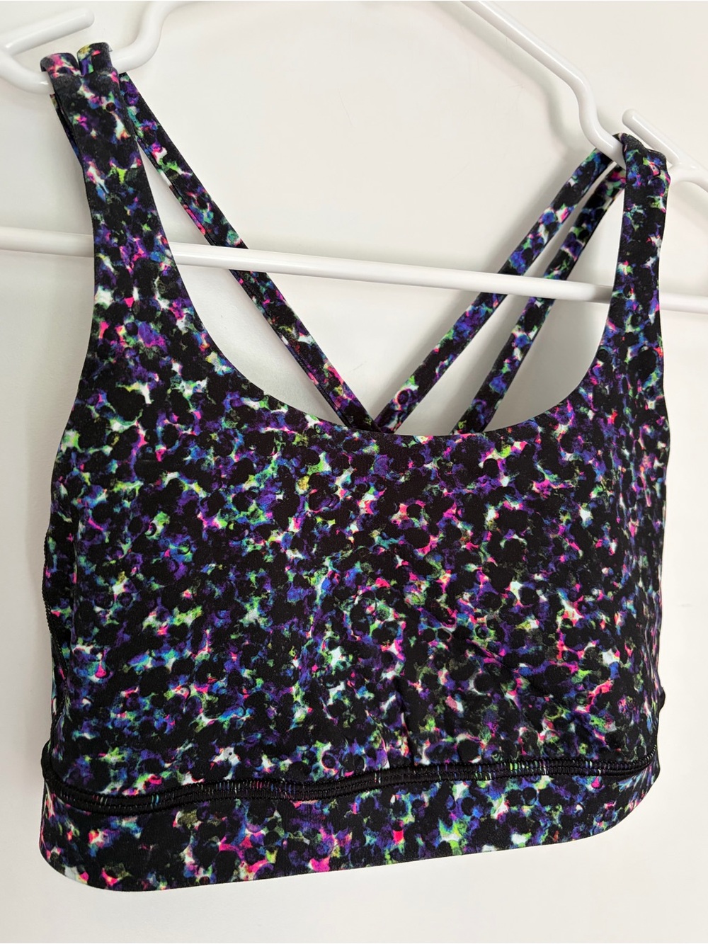 49. Size 4 LULULEMON Black + Neon Patterned Energy Bra
